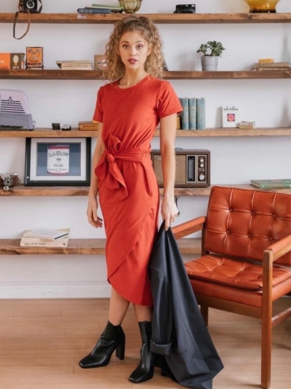 Smash and Tess Rebecca Midi Dress- Brick- Size Medium